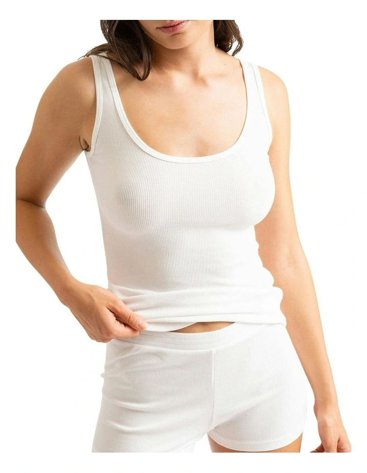 Kate Ribbed Cotton And Modal Scoop Neck Tank Top in Pearl image 1