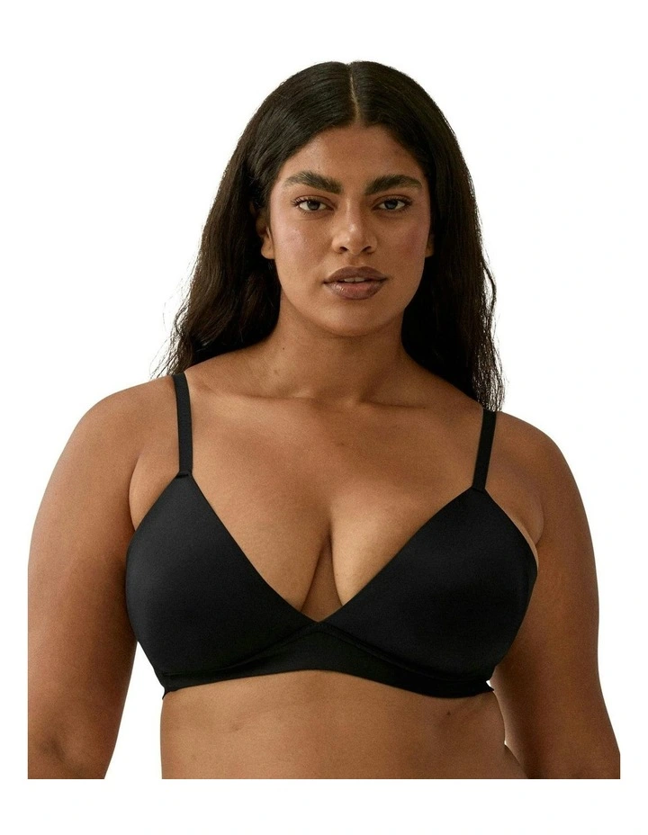 Side Smoothing V Neck Wirefree Padded Bra in Black image 1