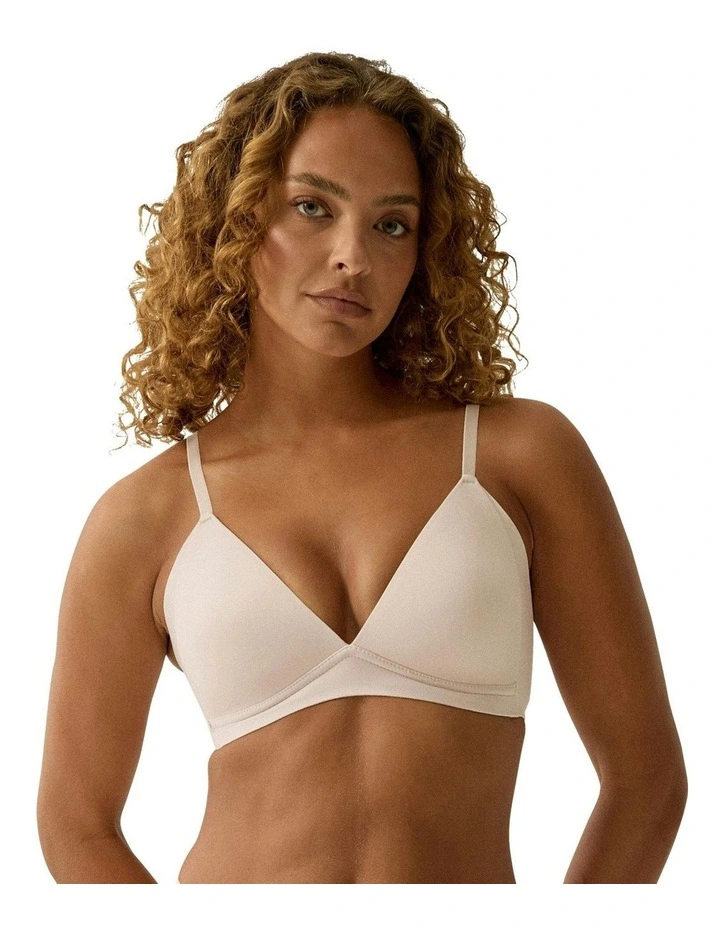Side Smoothing V Neck Wirefree Padded Bra in Light Beige image 1