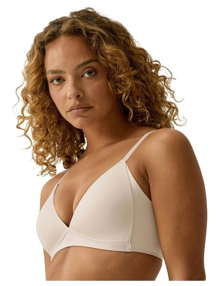 Side Smoothing V Neck Wirefree Padded Bra in Light Beige image 2