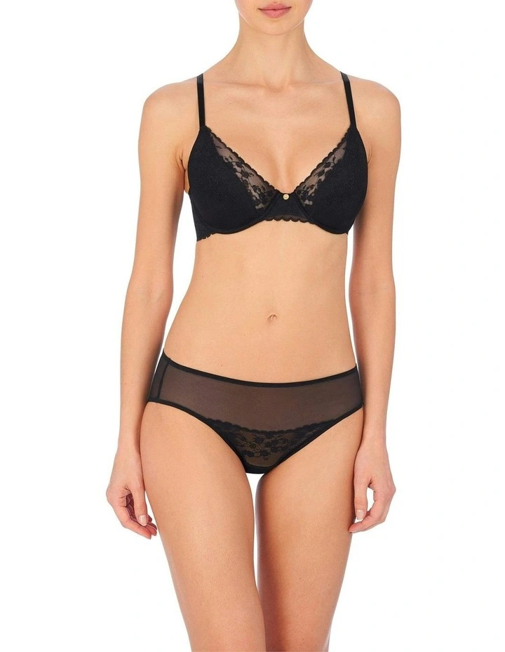Cherry Blossom Mesh & Lace Bikini Brief in Black image 5