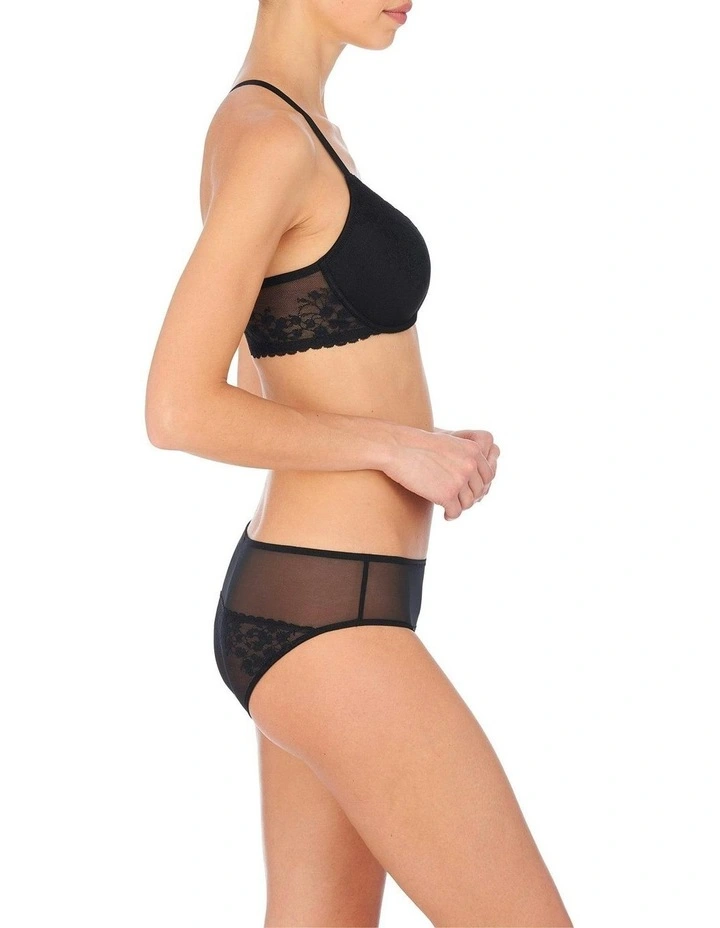 Cherry Blossom Mesh & Lace Bikini Brief in Black image 7