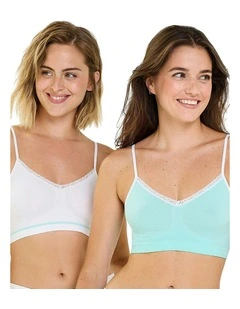 Zen Attitude Crop Top Style Wirefree Bralette - 2 Pack in Green/White