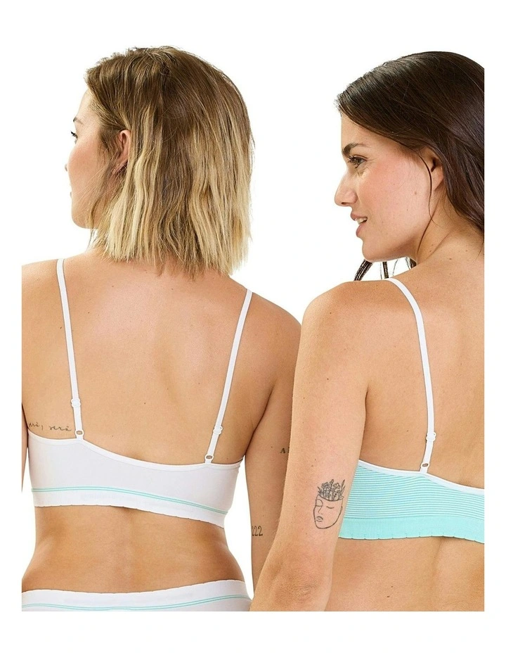 Zen Attitude Crop Top Style Wirefree Bralette - 2 Pack in Green/White image 2