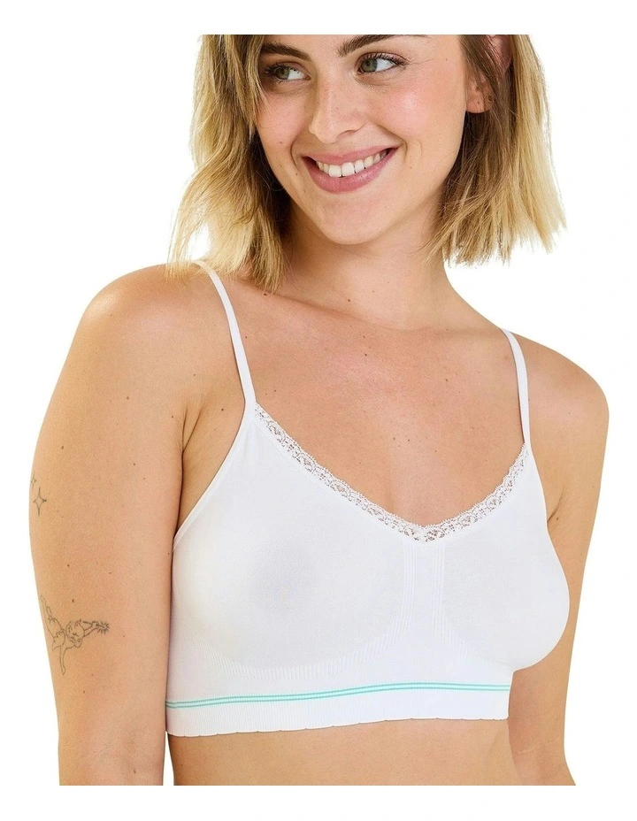 Zen Attitude Crop Top Style Wirefree Bralette - 2 Pack in Green/White image 3