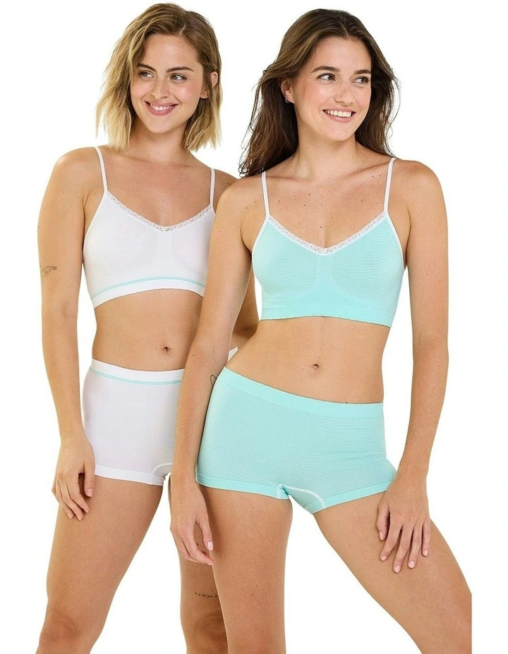Zen Attitude Crop Top Style Wirefree Bralette - 2 Pack in Green/White image 5