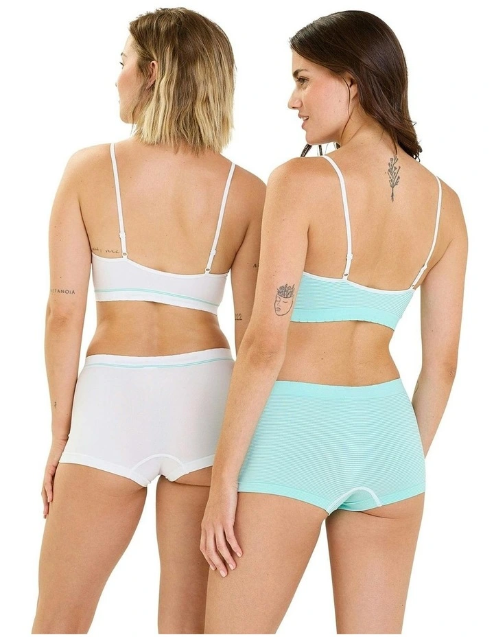 Zen Attitude Crop Top Style Wirefree Bralette - 2 Pack in Green/White image 6