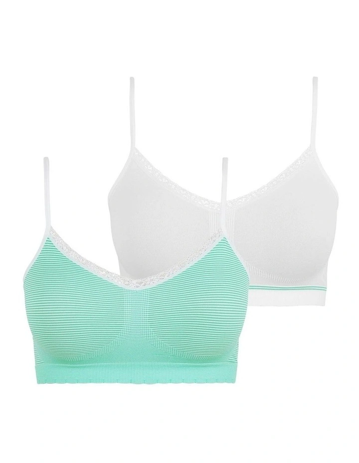 Zen Attitude Crop Top Style Wirefree Bralette - 2 Pack in Green/White image 7