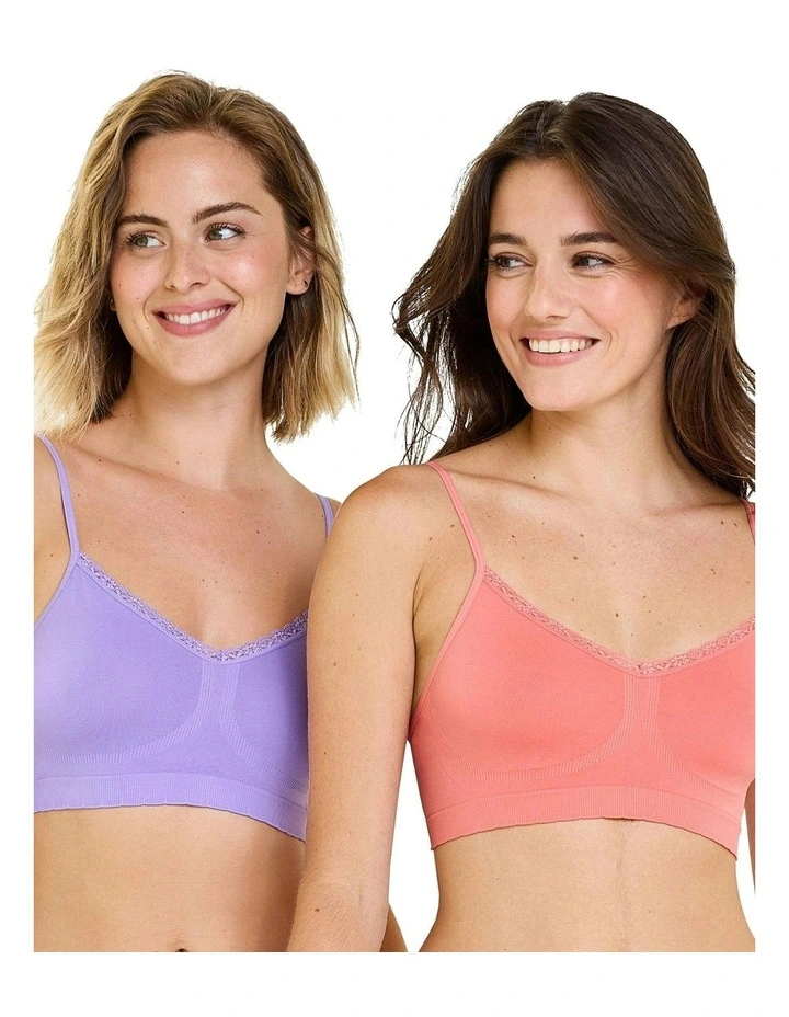Zen Attitude Crop Top Style Wirefree Bralette - 2 Pack in Pink/Purple image 1