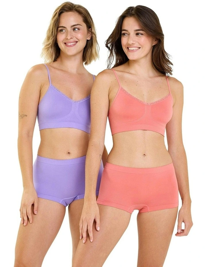 Zen Attitude Crop Top Style Wirefree Bralette - 2 Pack in Pink/Purple image 5