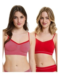 Zen Attitude Crop Top Style Wirefree Bralette - 2 Pack in Red/Pink