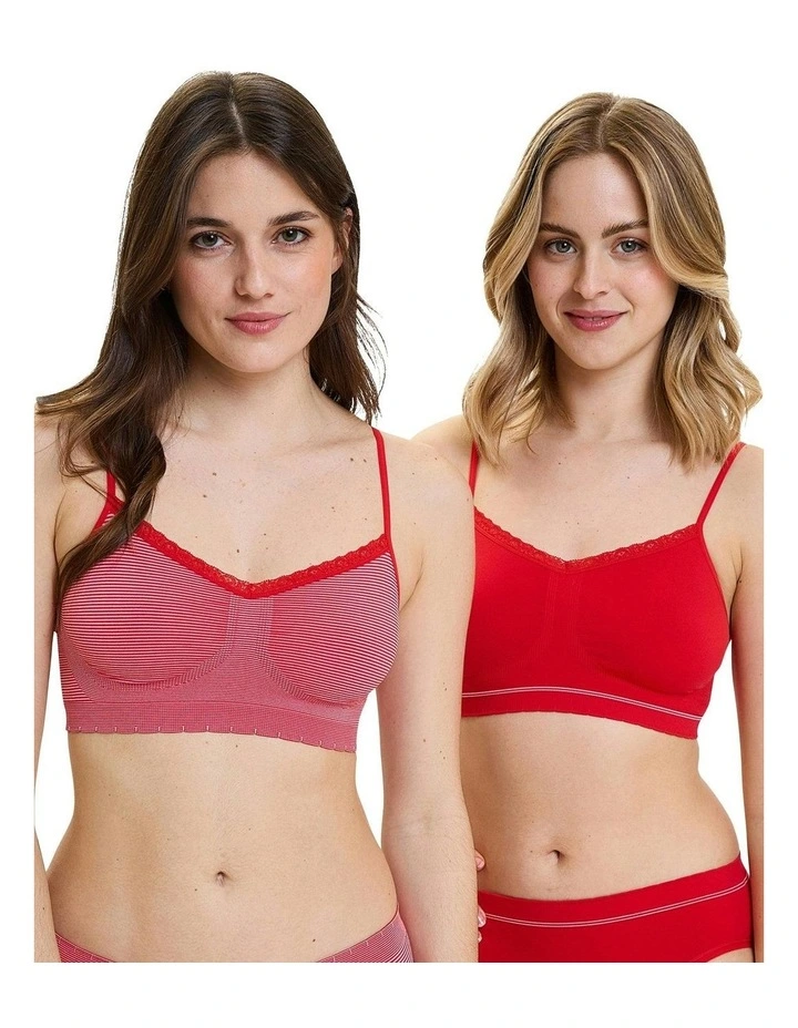Zen Attitude Crop Top Style Wirefree Bralette - 2 Pack in Red/Pink image 1