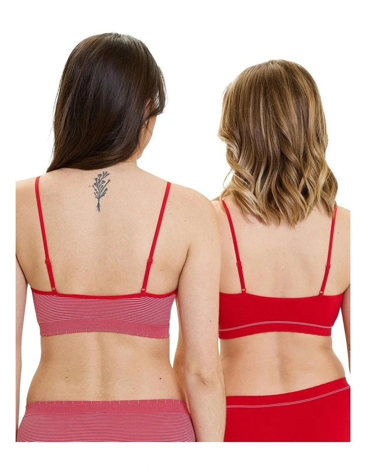 Zen Attitude Crop Top Style Wirefree Bralette - 2 Pack in Red/Pink image 2