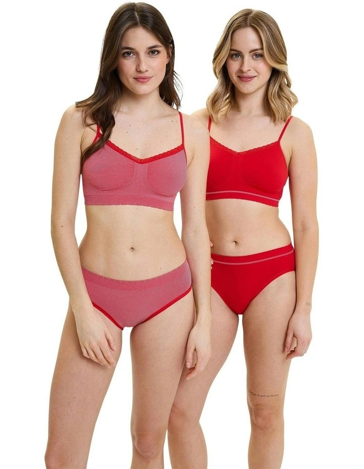 Zen Attitude Crop Top Style Wirefree Bralette - 2 Pack in Red/Pink image 3