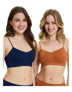 Zen Attitude Crop Top Style Wirefree Bralette - 2 Pack in Black Iris/Adobe