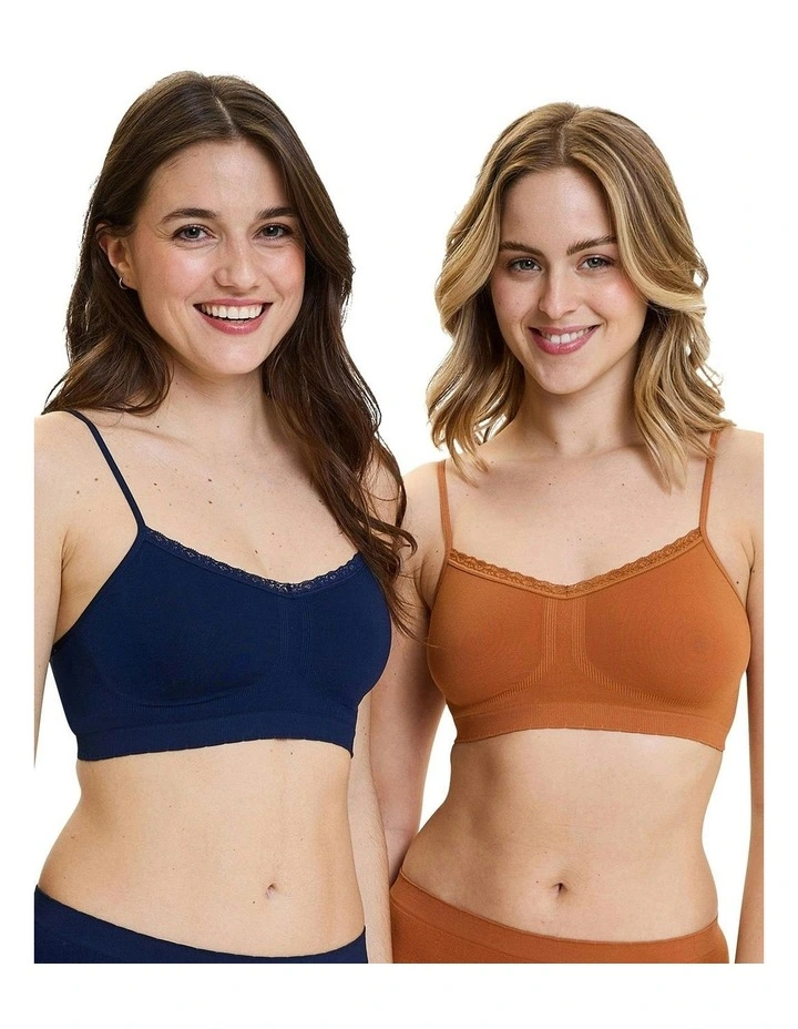 Zen Attitude Crop Top Style Wirefree Bralette - 2 Pack in Black Iris/Adobe image 1