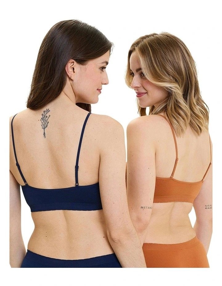 Zen Attitude Crop Top Style Wirefree Bralette - 2 Pack in Black Iris/Adobe image 2