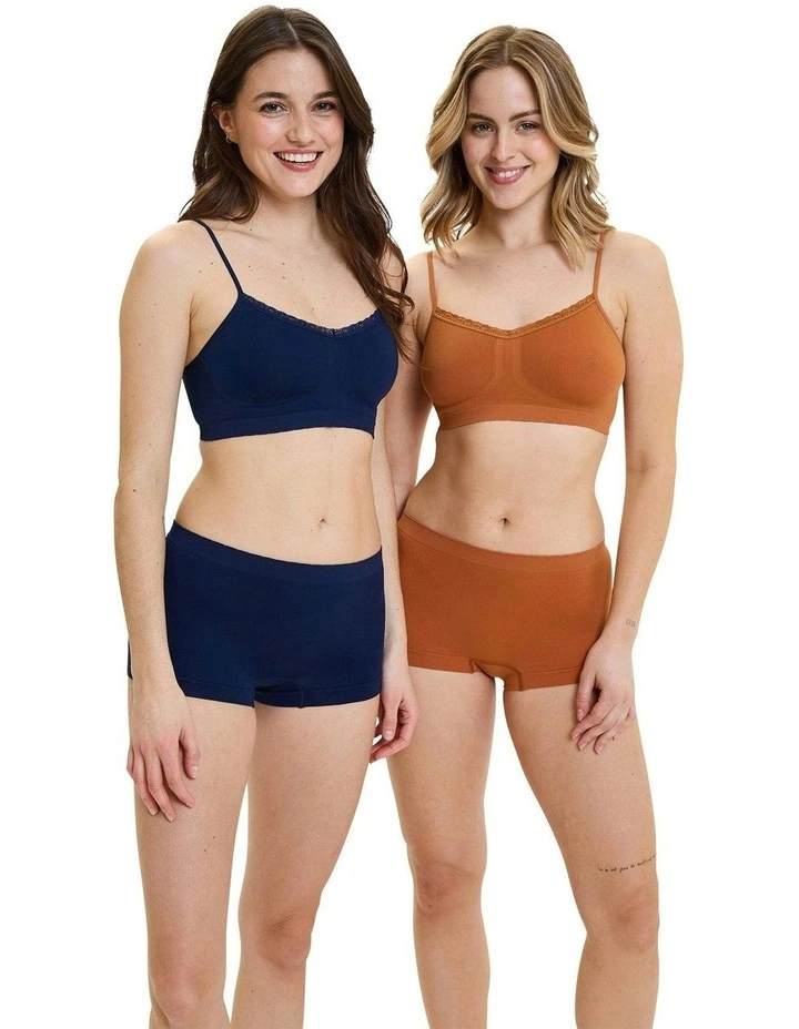 Zen Attitude Crop Top Style Wirefree Bralette - 2 Pack in Black Iris/Adobe image 4