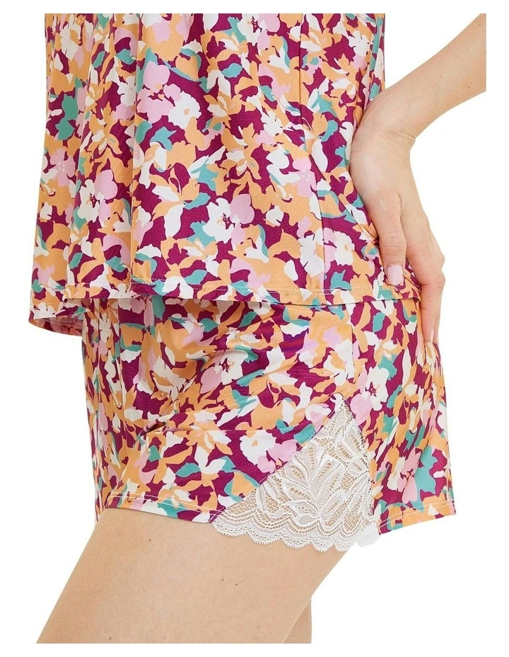 Suzan Fantaisy Floral Print Pyjama Short With Lace in Fuchsia Flowers image 3