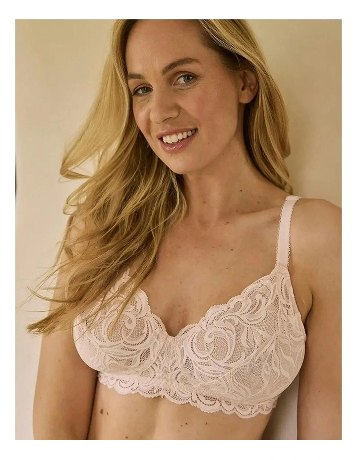 Carla Unpadded Wirefree Lace Bra in Pink Pearl image 3