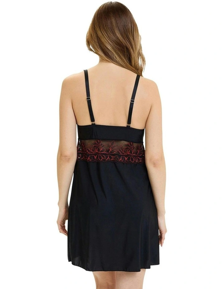 Mlodie Short Lace Trim Chemise Nightdress in Black/Red image 2