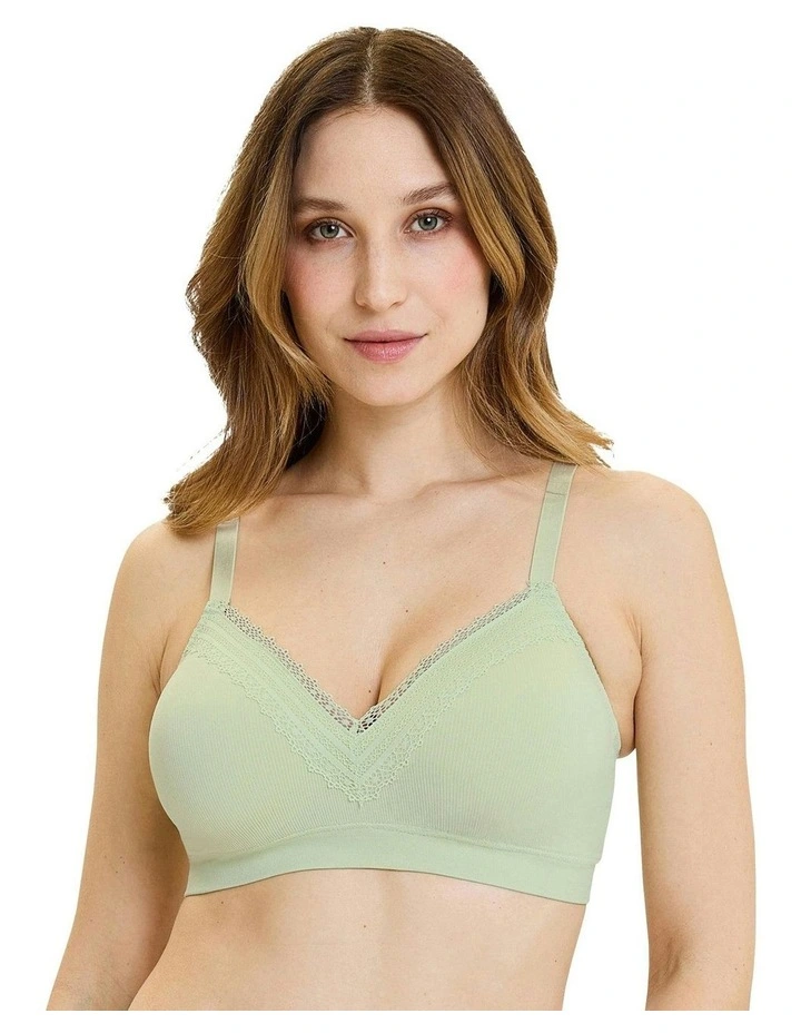 Agathe Comfortable Padded Wirefree Bra with Lace in Tender Green image 1