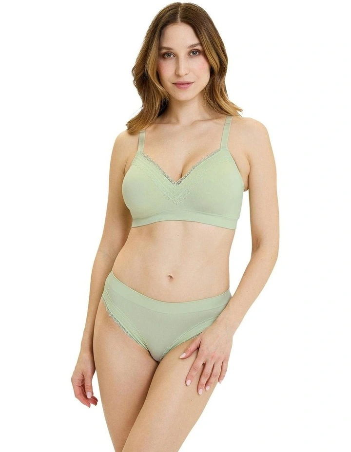Agathe Comfortable Padded Wirefree Bra with Lace in Tender Green image 5