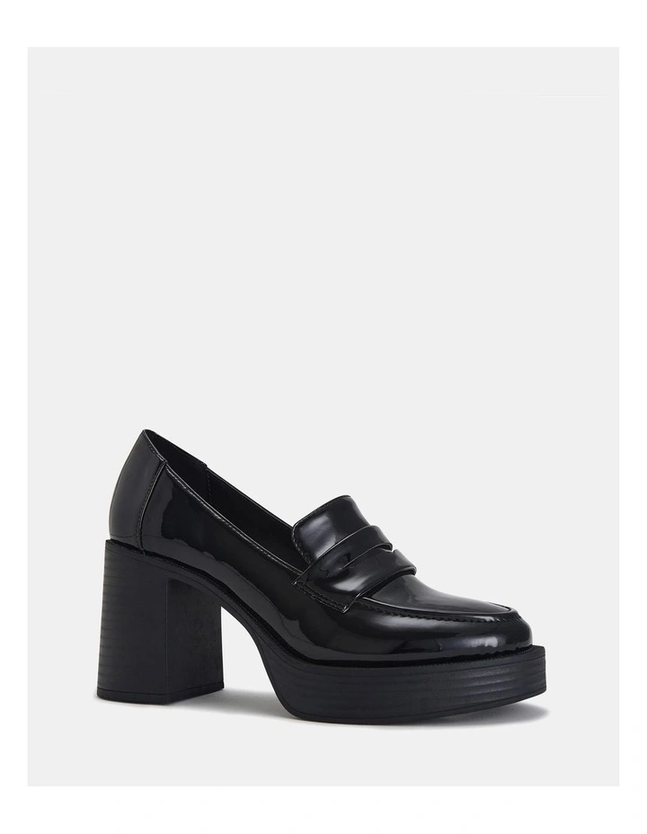 Eastan Heeled Loafers in Black Patent