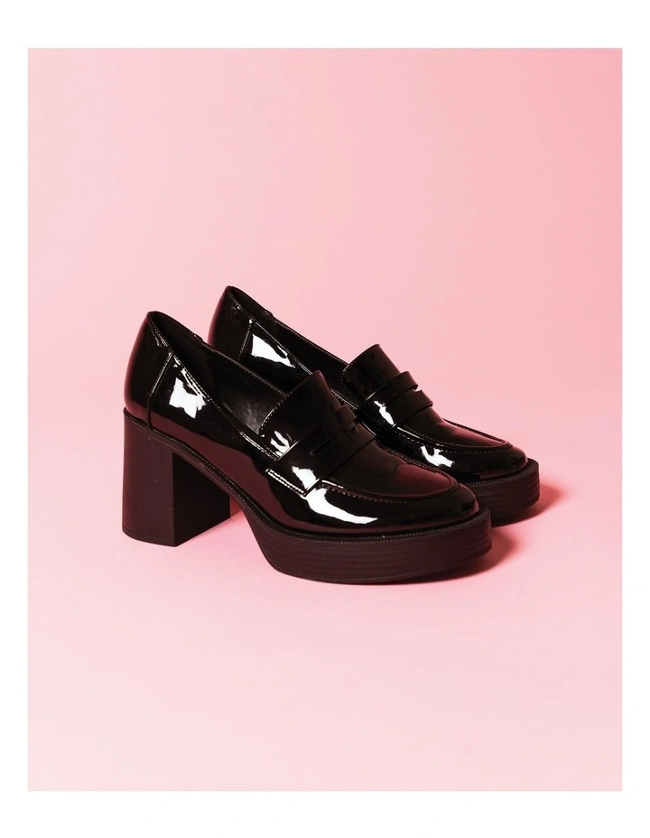 Eastan Heeled Loafers in Black Patent