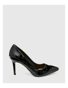 Irania Court Heels in Black Croc