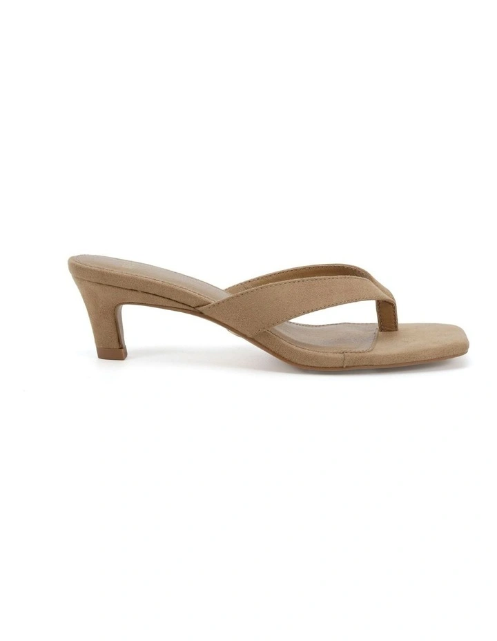 Valence Open Toe Mule Heels in Biscoff Suede image 1