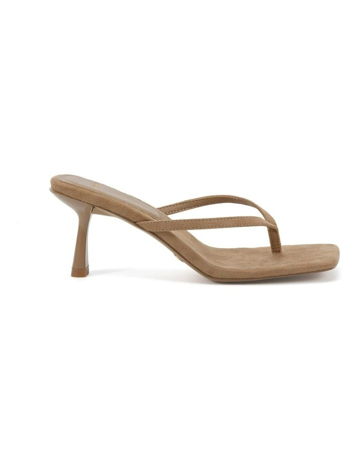 Zania Open Toe Mule Heels in Biscoff Suede image 1