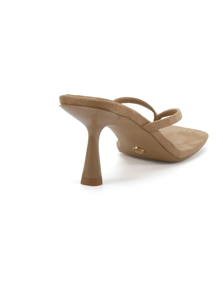 Zania Open Toe Mule Heels in Biscoff Suede image 3