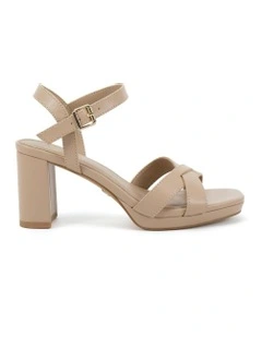 Minny Open Toe Block Heels in Neutral Smooth