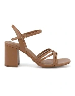Nirella Open Toe Block Heels in Camel