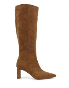 Okoro Zip-Up Knee-High Boots in Caramel Suede