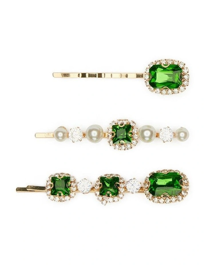 Antoinette Hair Clip Set in Green image 1