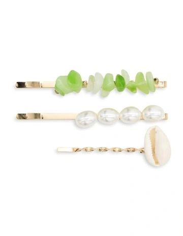 Ciello Hair Clip Set in Lime/White