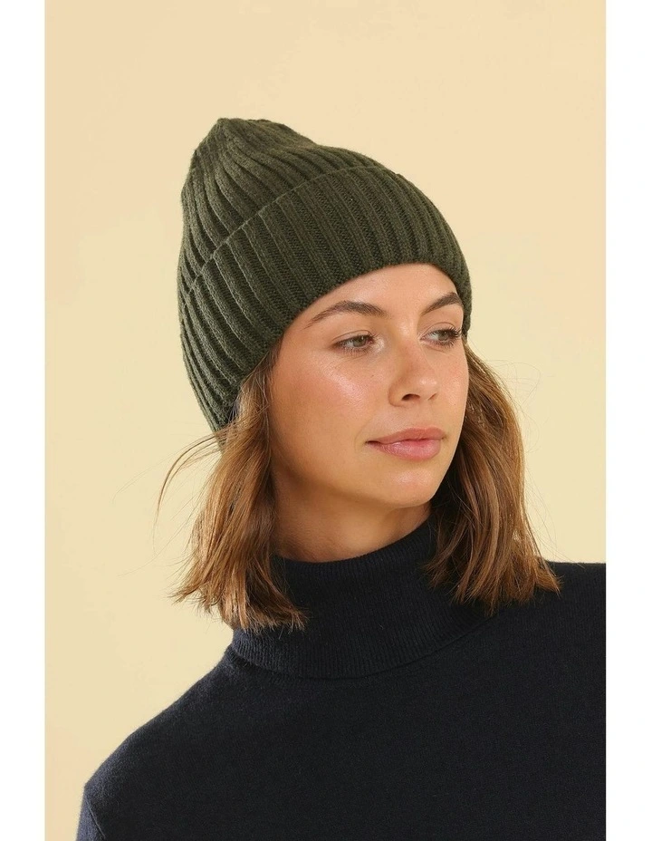 Mia Wool Blend Beanie in Khaki image 2