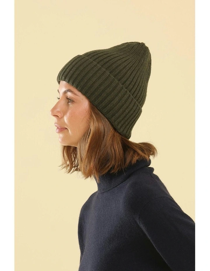 Mia Wool Blend Beanie in Khaki image 3