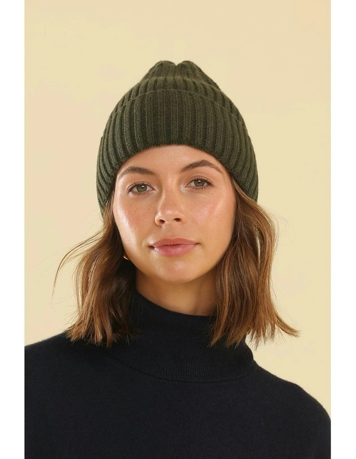 Mia Wool Blend Beanie in Khaki image 5