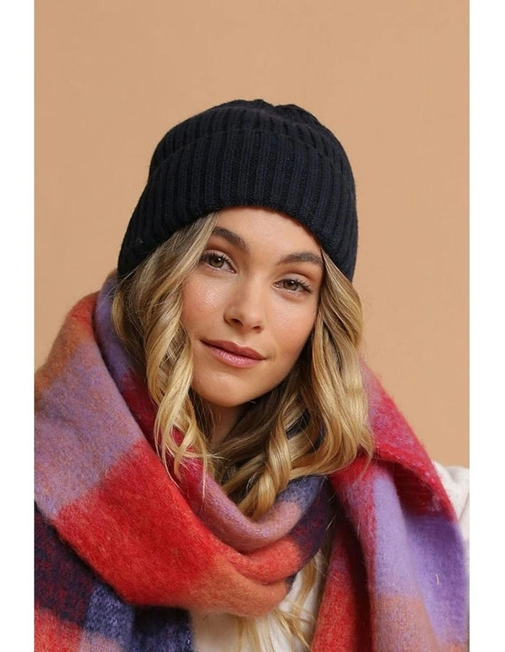 Mia Wool Blend Beanie in Navy image 2