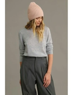 Mia Wool Blend Beanie in Pink Brown