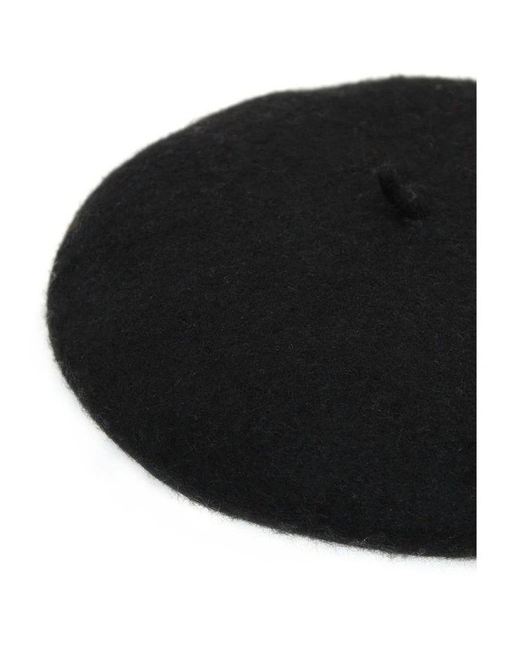 Lisa Wool Blend Beret in Black image 3