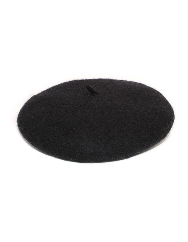 Lisa Wool Blend Beret in Black image 3