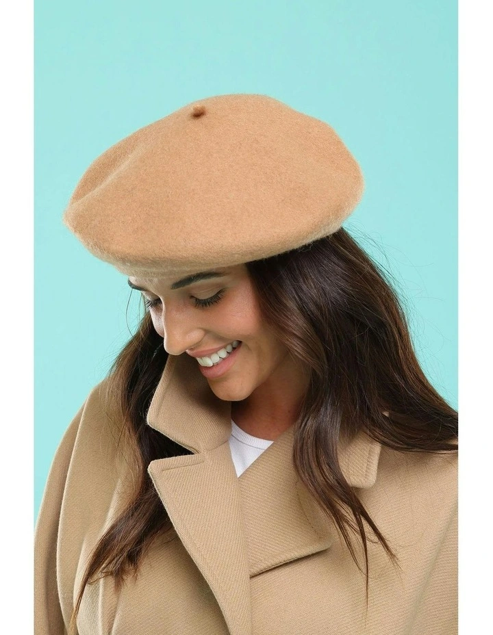 Lisa Wool Blend Beret in Brown image 2