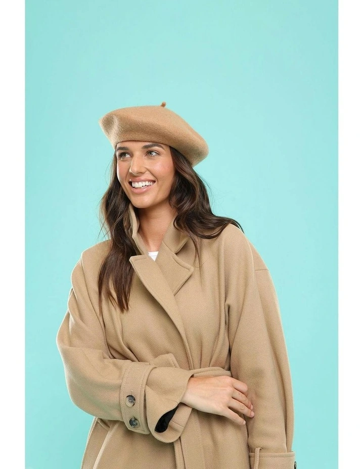 Lisa Wool Blend Beret in Brown image 3