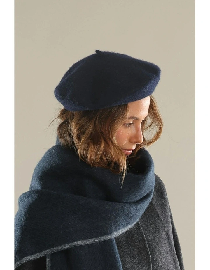 Lisa Wool Blend Beret in Navy image 5