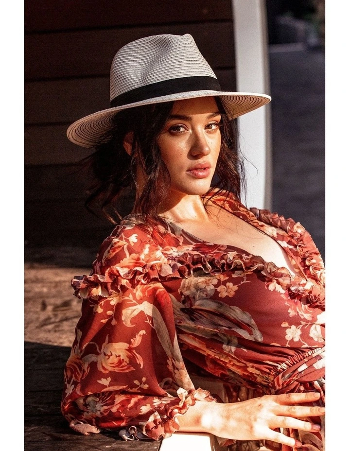 Bronte Fedora Hat in Ivory/Black image 3