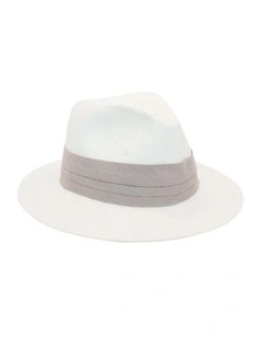 Lane Fedora Hat in White/Grey